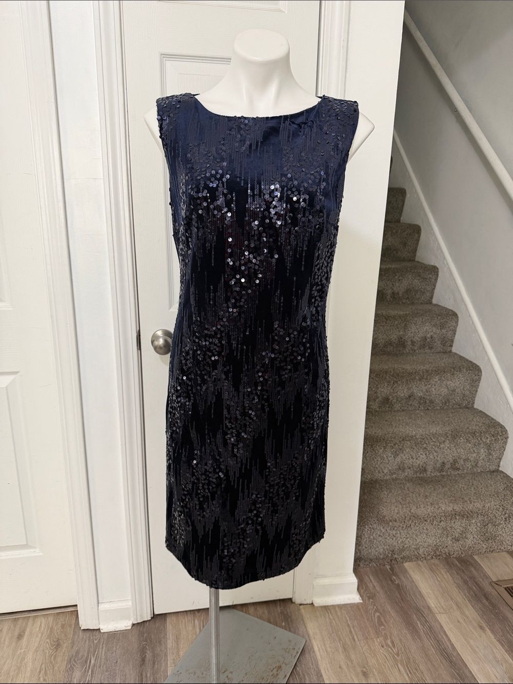 Jackie Jon New York Velvet Sequin Dress In Navy Blue Size 16